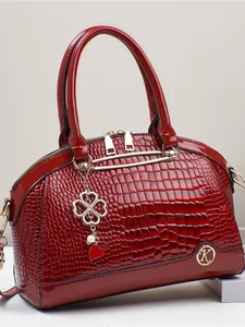Sac à Main Tendance pour Femmes Gaufré Crocodile Grande Capacité en Cuir PU avec Pendentif Trèfle et Accessoires Dorés Sac Cabas Décontracté de Bureau
