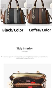 Detailansicht der gestreiften Lederhandtasche mit großer Kapazität und Innenfachstruktur