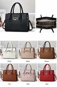 Detailed interior and size view of a large capacity faux leather tote bag for women