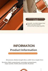 Detailed dimensions of the contrast leather handbag measuring 30x12x23cm with gold hardware