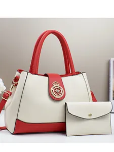 Set borsa a mano retrò con bordi rossi a contrasto ed elegante emblema corona d'oro
