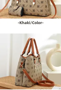Detail view of khaki contrast tote bag with floral print and adjustable shoulder strap