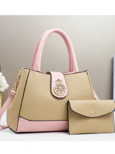 Set borsa a mano retrò kaki e rosa con logo corona e grande capacità spaziosa da donna