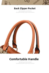 Detail view of large tote bag with back zipper pocket and comfortable handles