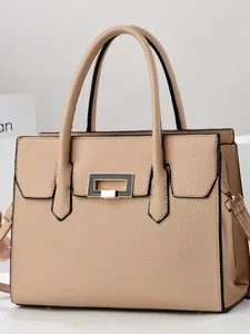 Women Fashion PU Pebbled Leather Handbag Large Capacity Tote Bag Minimalist Commuter Crossbody Bag With Detachable Shoulder Strap Metal Lock