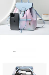Detail of floral gradient backpack interior showing spacious storage for daily items