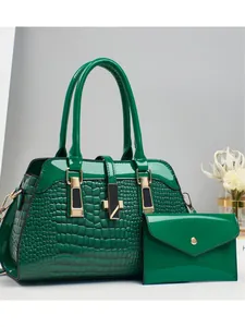 Glossy Crocodile Pattern Patent PU Leather Handbag And Envelope Clutch For Women Fashion Large Capacity Top Handle Bag Tote