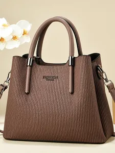 Borsa a Mano da Donna in Pelle PU a Pieghe Verticali Borsa Tote Business Pendolare Tracolla Con Tracolla Rimovibile Fashion Queen
