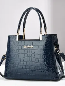 Bolso Tote Vintage de Cuero PU con Patrón de Cocodrilo para Mujer Gran Capacidad Bolso de Mano con Correa de Hombro