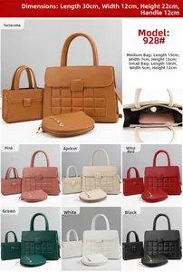 Close-up of three-piece tote set featuring textured faux leather and interior structure