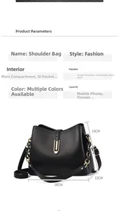 Vue détaillée du sac noir texturé avec finitions dorées et lignes de dimensions