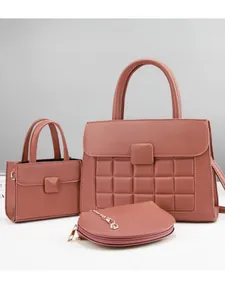 Women 3Pcs Handbag Set Fashion Quilted Litchi PU Leather Large Capacity Tote Bag Crossbody Purse With Pouch Elegant Style