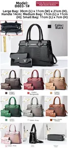 Detailed size specifications for croc-patterned glossy leather tote bag three-piece set