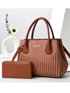 Brown textured tote bag and wallet set with Donbooly logo for stylish women