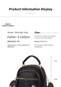 Detailed size chart for black lychee pattern PU leather handbag with 22x13x19cm dimensions
