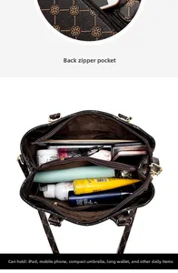 Interior view of large capacity crossbody bag with multiple compartments for iPad and phone