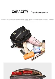 Detail view of large capacity crossbody bag with multiple zip pockets and internal structure
