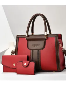 Ensemble de sacs 3 pièces rouge et marron avec portefeuille et porte-cartes assortis