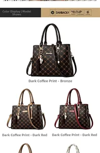 Detailed comparison of monogram handbags in dark coffee, bronze and dark red faux leather