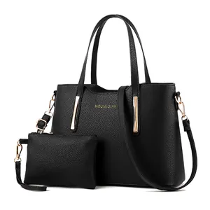 Elegante Set Borsa Tote e Pochette in Pelle PU a Grana di Litchi Per Donna Con Decorazioni in Metallo Dorato Borsa a Tracolla Per Ufficio Quotidiano
