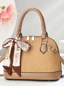 Damen Mode Falten PU Leder Muschel Tasche Mit Satin Schal Dekoration Elegante Handtasche Mit Großer Kapazität Schulter Umhängetasche Für Den Alltag