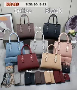 Détail de l'ensemble de sacs cabas et pochettes en sept coloris avec similicuir texturé