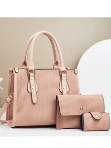 Sac Cabas en Cuir PU à Texture Plissée Avec Portefeuille Long et Porte-Cartes Avec Décoration de Rivets Dorés Femme