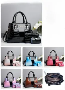 Detailed set of crocodile pattern tote bag, zipper pouch and coin purse with interior layout