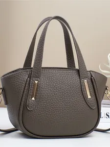 Borsa a Mano da Donna in Pelle PU a Grana Litchi Casual Grande Capacità a Secchiello Doppio Manico Tracolla per il Lavoro Quotidiano