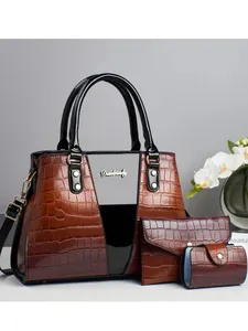Women Crocodile Pattern Gradient PU Leather Tote Bag With Wallet And Card Holder Urban Fashion Handbag Combination Accessory