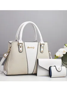 Women Large Capacity Color Block Splicing Tote Bag Set PU Leather Handbag With Wallet And Card Holder Casual Fashion Shoulder Bag For Mother Day Gift