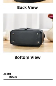 Detail of the black lychee pattern leather bag bottom with four silver metal rivets