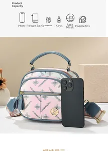 Detail view of large capacity multi-compartment printed bag showing storage space