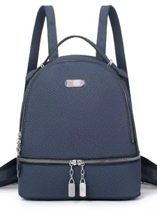 Fashion Women PU Leather Woven Texture Backpack Large Capacity Travel Daypack Lightweight School Bag with Metal Pendant