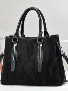 Borsa Tote Donna Vintage in Pelle PU Texture Increspata Grande Capacità Borsa a Spalla Borsa a Mano Con Decorazione in Metallo per Ufficio Quotidiano