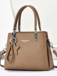 Women's Luxury PU Leather Handbag Lychee Grain Shoulder Bag Large Capacity Crossbody Bag With Star Pendant For Daily Commute