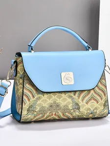 Sac Bandoulière Mode en Cuir PU pour Femmes Broderie Jacquard Orientale Boucle Oiseau Sac à Main Elégant