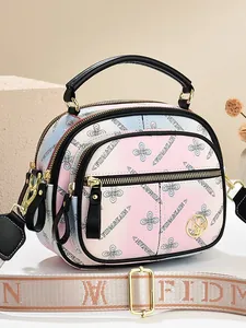 Women Printed PU Leather Crossbody Bag Gradient Color Shoulder Bag Multi Layer Large Capacity Handbag With Wide Strap Casual Fashion Shopping Satchel
