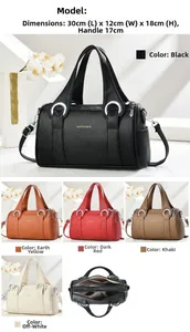 Detailed size chart of the Boston handbag showing 30x12x18cm and internal zip pockets