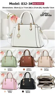 Detailed interior view of multi-compartment PU leather tote with dimensions 30x11x21cm