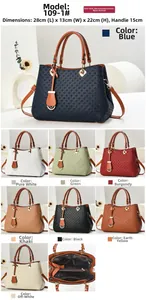Detailed size chart for the woven texture tote bag showing dimensions and 8 color options
