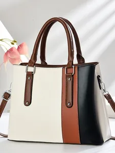 Three-tone minimalist faux leather handbag with shoulder strap for women commuters