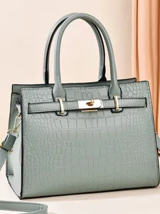 Women Large Capacity PU Leather Handbag With Crocodile Lychee Texture Vintage Tote Bag For Daily Office Lady Shoulder Crossbody Bag