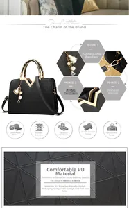 Détails du sac en cuir PU noir à gaufrage géométrique avec finitions dorées et bijou