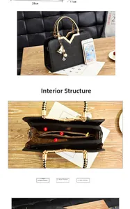 Détail du sac à main noir de 28cm avec poignée dorée et intérieur à plusieurs compartiments