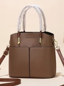 Women Vintage PU Leather Bucket Bag Large Capacity Lychee Texture Handbag With Adjustable Strap Crossbody Shoulder Bag For Daily