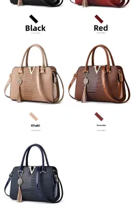 Detailed color options of women's tote bags with crocodile pattern and V metal logo