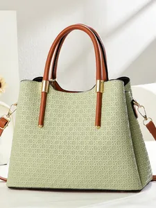 Women Elegant Woven Texture PU Leather Handbag Large Capacity Vintage Tote Shoulder Bag For Daily Office Commute Gift