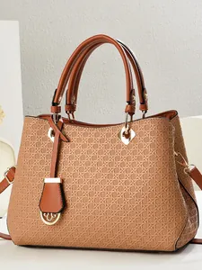 Woven Texture Top Handle Bag Large Capacity PU Leather Shoulder Bag With Detachable Strap For Women Fashion Daily Use