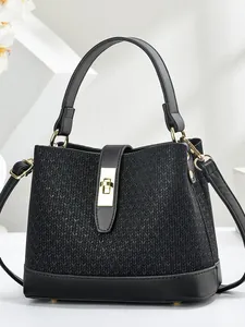 Retro Woven Texture PU Leather Bucket Bag For Women Large Capacity Single Shoulder Crossbody Bag Handbag Fashion Daily Purse